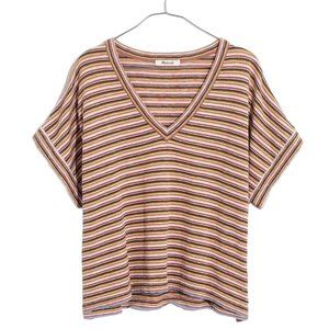 Madewell Striped Paulson Sweater Tee Boxy V Neck Short Sleeve AI205 Womens Size
